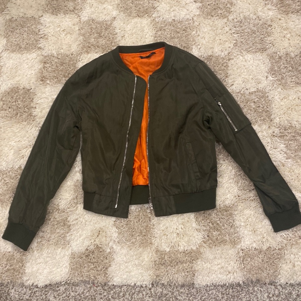 Olive Green bomber jacket. Size M